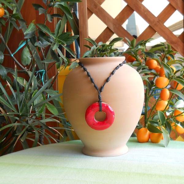 Handgemachte Halskette mit rotem sizilianischem Keramikanhänger Die Keramik von Ketty Messina