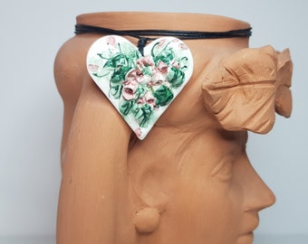 Collana con Ciondolo di Ceramica Siciliana a Forma di Cuore Le Ceramiche di Ketty Messina