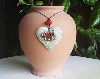 Necklace with handmade Sicilian ceramic pendant. Ceramic jewelry. Gift for her. Unique jewelry of Ketty Messina.