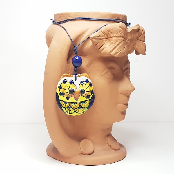 Keramik Eule Anhänger Glücksbringer Halskette Geschenk Die Keramik von Ketty Messina