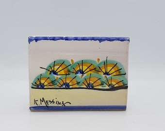 Sicilian ceramic paper napkin holder. Hand painted table napkin holder. The ceramics of Ketty Messina.