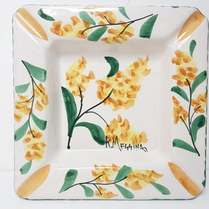 Posacenere Quadrato Di Ceramica Siciliana Dipinto A Mano Con Mimose Porta Cenere Da Scrivania Le Ceramiche Di Ketty Messina immagine 2