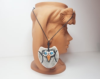 Collana con Ciondolo di Ceramica Siciliana a Forma di Gufo Le Ceramiche di Ketty Messina