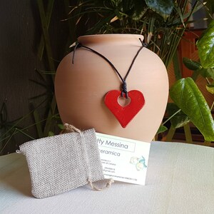 Necklace with a Sicilian ceramic heart pendant. Handmade ceramic artistic pendant. Gift for her. Ceramic jewelry.