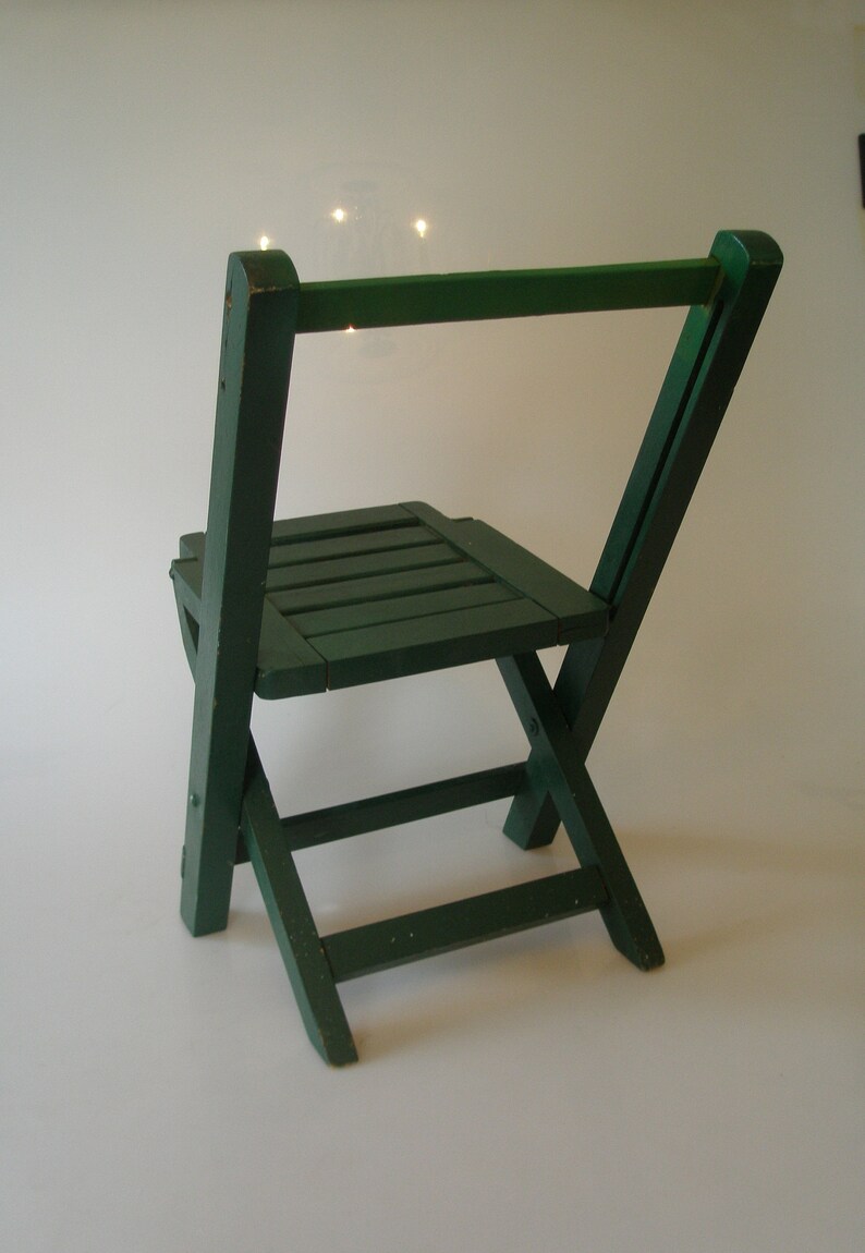 Wooden Green Childs Picnic Chair Plant Stand Antique Wood Design Vintage Folding