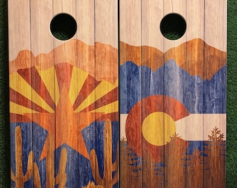 Cornhole Game by ColoradoJoes Rustic Arizona Flag and Rustic Colorado Flag