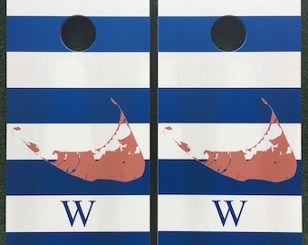 Cornhole Game by ColoradoJoes Nantucket Red Nautical Stripe Game