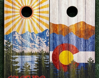 Cornhole Game by ColoradoJoes Rustic Colorado Sunburst and Colorado Mountain