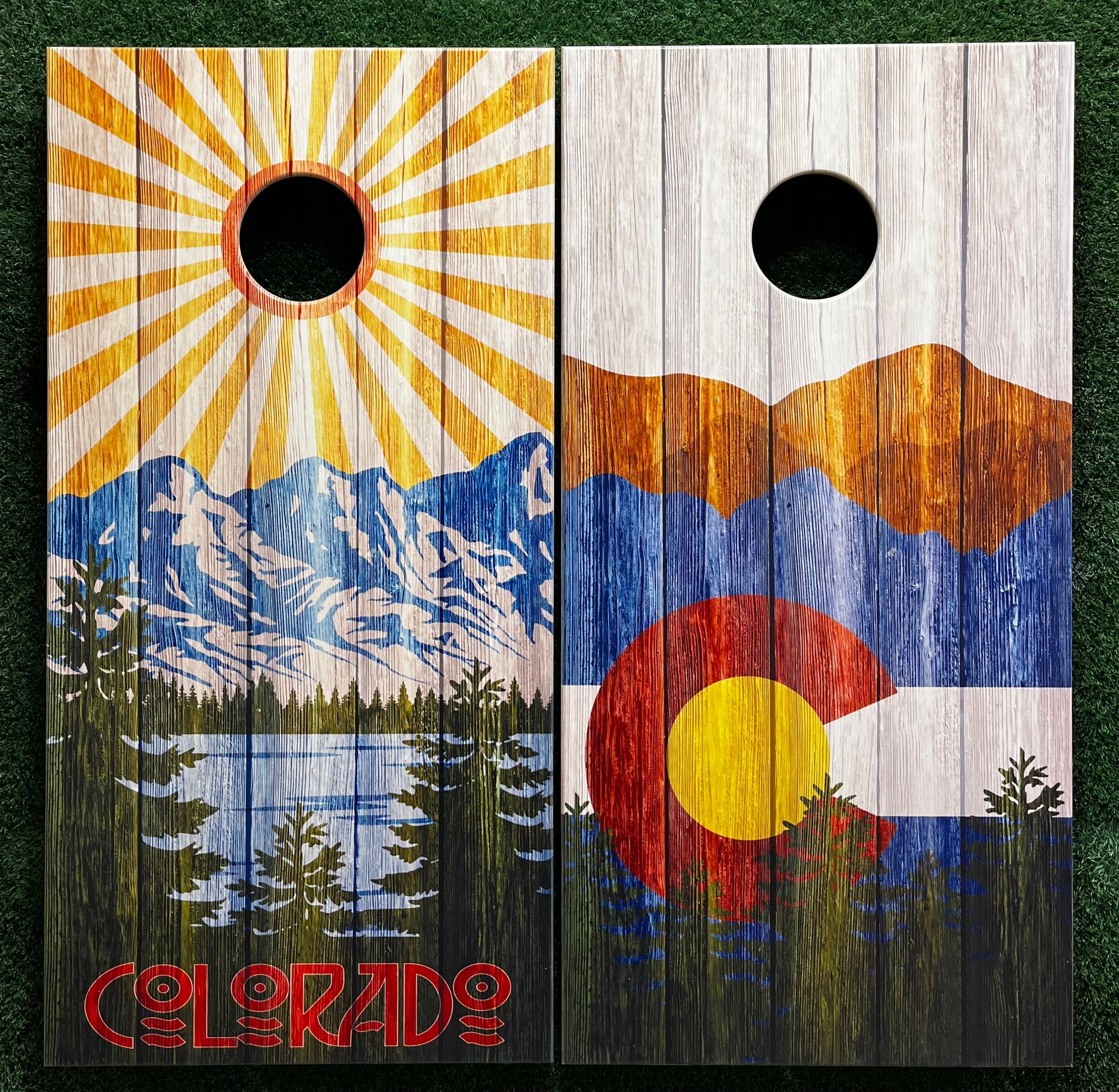 Cornhole Game by ColoradoJoes Rustic Colorado Sunburst and 