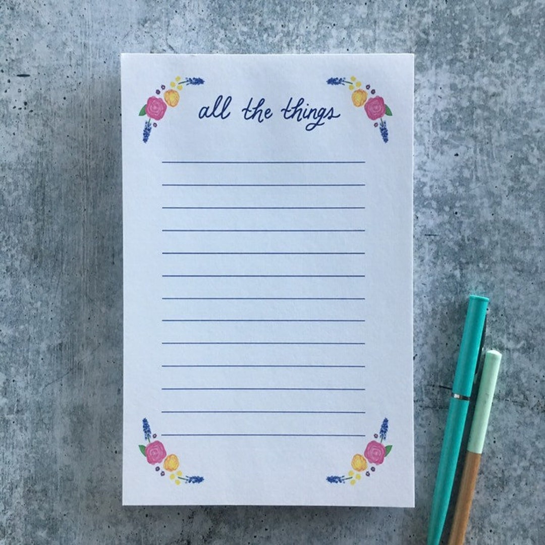 Note For Stuff Stationery - Notepad - Notes - All the Things - Floral - Flower - to Do ...