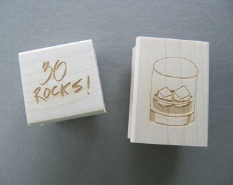 birthday rubber stamp - 30 rocks - on the rocks party - gift set - stock the bar