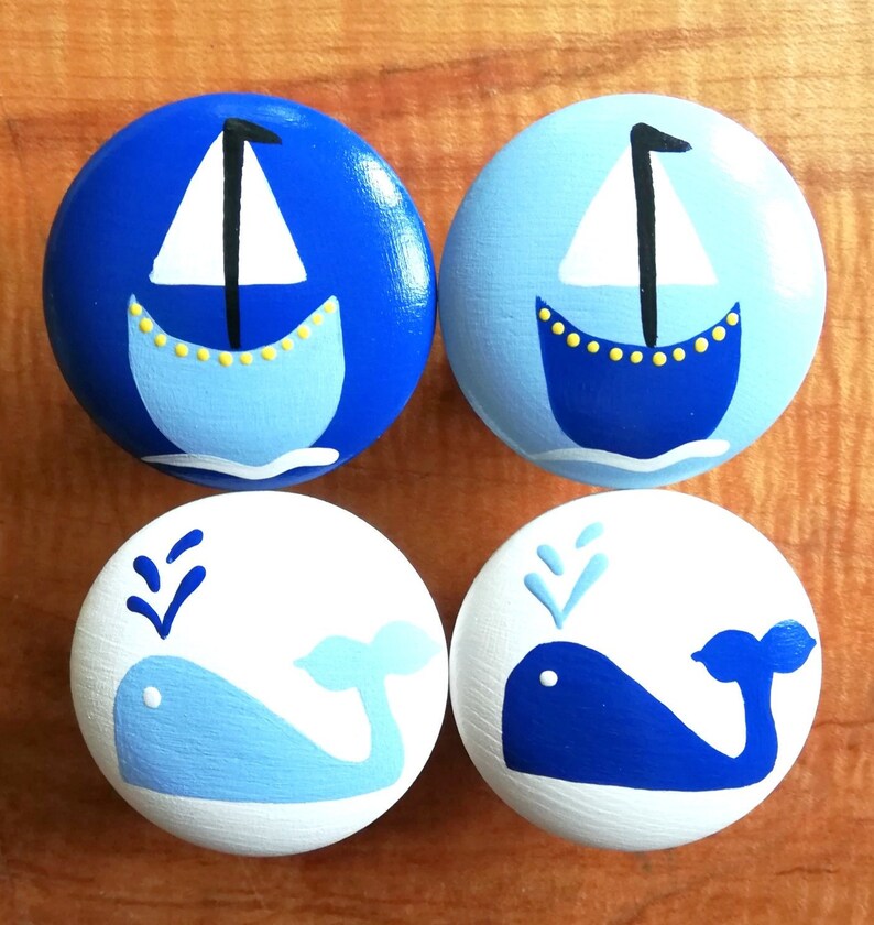 Nautical Drawer Knobs For Dresser Hand Painted Wood Furniture Etsy
