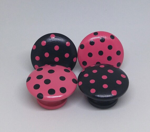 Hot Pink And Black Polka Dot Drawer Knobs Dresser Knobs Etsy