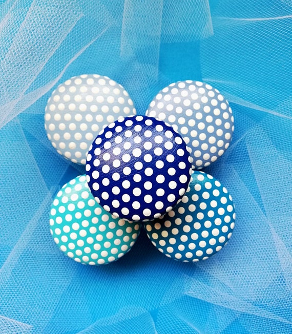 Blue Polka Dot Drawer Knob For Dresser Blue Nursery Decor Etsy