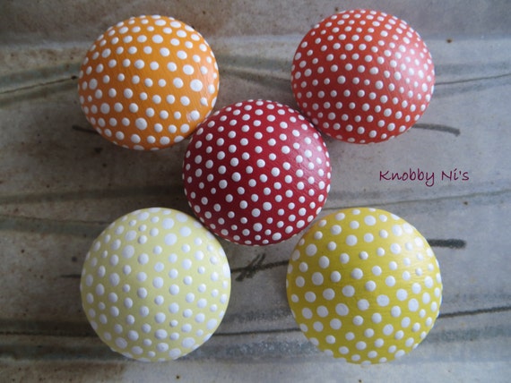 Orange Yellow Red Polka Dot Drawer Knobs For Dresser Polka Etsy