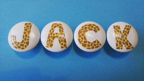 Children S Alphabet Drawer Knob For Dresser Animal Print Etsy