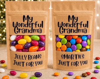 My wonderful Grandma bag of sweets or chocolate. Smarties or jelly beans. gift for Birthday, Christmas, thank you gift, uplifting candy gift