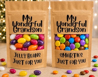 My wonderful Grandson bag of sweets or chocolate. Smarties or jelly beans. gift for Birthday, Christmas, thank you gift,uplifting candy gift