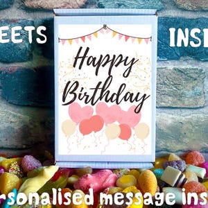 Tarjeta de cumpleaños para mujer o amiga con dulces en el interior y mensaje de regalo personalizado / Regalo para buzón / Elige tu dulce / Regalo de dulces para buzón