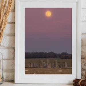 Stonehenge snow moon watercolour art print wall art print A4 wall art print. Printed on 260gsm quality card 210x297mm.