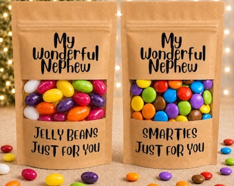 My wonderful nephew gift bag of sweets or chocolate. Smarties or jelly beans. for Birthday, Christmas, thank you gift, uplifting candy gift