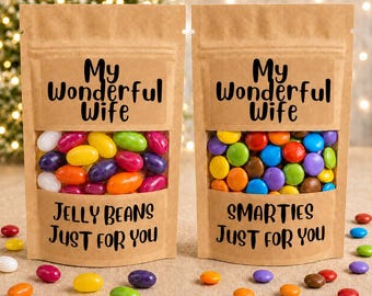 My wonderful Wife bag of sweets or chocolate. Smarties or jelly beans. gift for Birthday, Christmas, thank you gift, uplifting candy gift