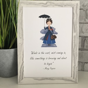 Mary poppins kinderkamer kinderkamer print kunst aan de muur print A4 wall art print. Gedrukt op 260gsm kwaliteitskaart 210x297mm.