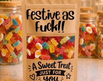 Festive | Christmas | funny gift | Novelty sweet bag | Funny secret Santa | pick n mix  treat bag | funny sweets | funny Christmas stocking