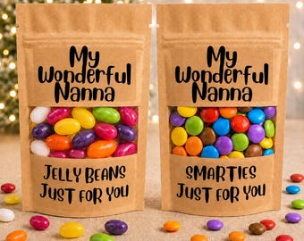 My wonderful Nanna gift bag of sweets or chocolate. Smarties or jelly beans. for Birthday, Christmas, thank you gift, uplifting candy gift