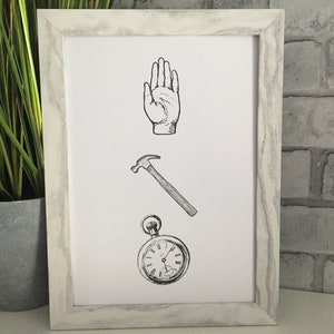 Stop, hamertijd A4 kunst aan de muur print. Gedrukt op 260gsm kwaliteitskaart 210x297mm.