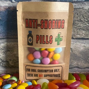 Anti - snoring sweets | Joke gift | Novelty sweet bag | Funny birthday gift | chocolate treat bag | Joke chocolate | joke Christmas stocking