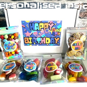 personalised sweet gift box. pick and mix box of sweets. sweet chocolate hamper birthday gift. letterbox sweets selection. candy hamper gift