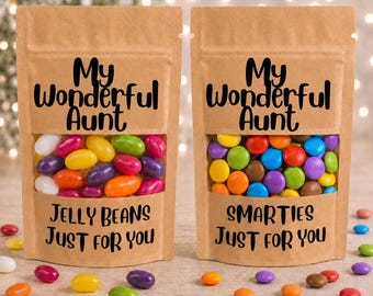 My wonderful Aunt bag of sweets or chocolate. Smarties or jelly beans. gift for Birthday, Christmas, thank you gift, uplifting candy gift