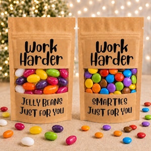 Work Harder grappige zak snoep of chocolade. Smarties of jellybeans. cadeau voor verjaardag, kerst, bedankje, grap werk snoep cadeau