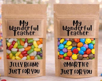 My wonderful Teacher bag of sweets or chocolate. Smarties or jelly beans. gift for leaving school, Graduation, thank you gift, candy gifts