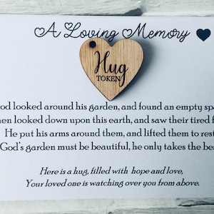 Loving memory hug token pocket hug wooden heart little hug. Keepsake for loved one.