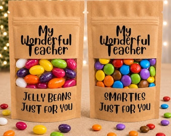 My wonderful Teacher bag of sweets or chocolate. Smarties or jelly beans. gift for leaving school, Graduation, thank you gift, candy gifts
