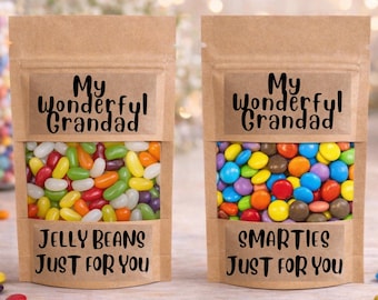 Mi maravillosa bolsa de dulces o chocolates para el abuelo. Smarties o gominolas. Regalo de cumpleaños, Navidad, agradecimiento o un dulce inspirador.