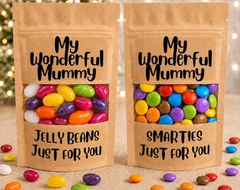 My wonderful Mummy gift bag of sweets or chocolate. Smarties or jelly beans. for Birthday, Christmas, thank you gift, uplifting candy gift