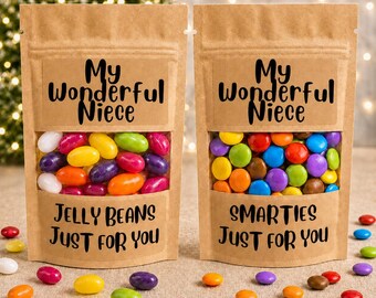 My wonderful niece gift bag of sweets or chocolate. Smarties or jelly beans. for Birthday, Christmas, thank you gift, uplifting candy gift