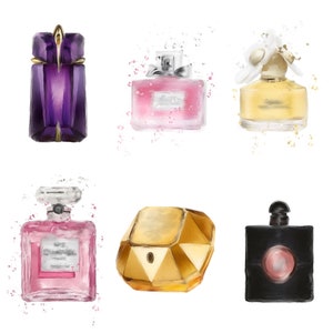 Designer Perfume bottles watercolour print wall art print A4 wall art print. Printed on 260gsm quality card 210x297mm.