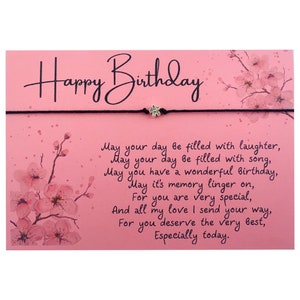 Alles Gute zum Geburtstagsgeschenk Wunscharmband. Machen Sie ein Wunschgeschenk. Freundin, Schwester, Ehefrau, Tante. Ein aufmerksames Geschenk, um jemandem zu zeigen, dass er Ihnen am Herzen liegt.