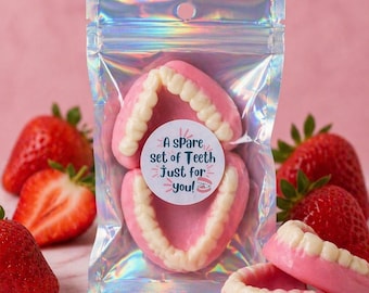 Dientes postizos de repuesto / Dentaduras postizas de gominola con forma de fresa de tamaño real / Regalo perfecto / Dientes de pavo / Regalo de Navidad / Broma para abuelos