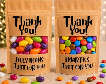 Thank you bag of sweets, teacher, friend, husband, wife, neighbor bag of sweets or chocolate. Smarties or jelly beans. little thank you gift