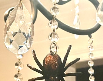 Halloween Spider Chandelier Charms, Glittery Plastic Spiders - Set of 3
