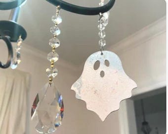 3-  Halloween Sparky Spooky  Ghost with magnets/ Wood ornament/ chandelier magnetic charm/ Halloween decor