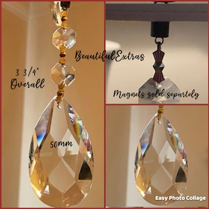 12 REAL Crystal Tear Drop / Glass 2"Pendant (50mm)/3 3/4” Overall/Magnets sold separately for DIY Magnetic Crystals/ Chandelier Replacement