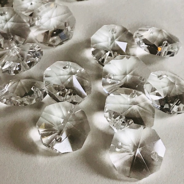 50 - 14mm (1/2 Inch) Octagon  Crystal Beads/ChandelierCrystals / Replacement  Crystals / 30% Lead Crystals/ 2 holes