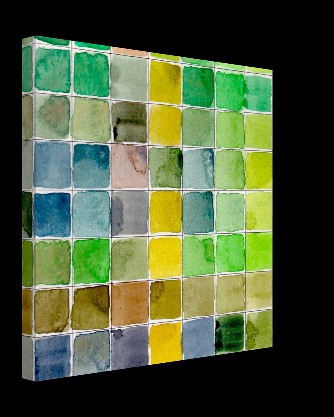Green Watercolor Tiles Canvas Art Etsy