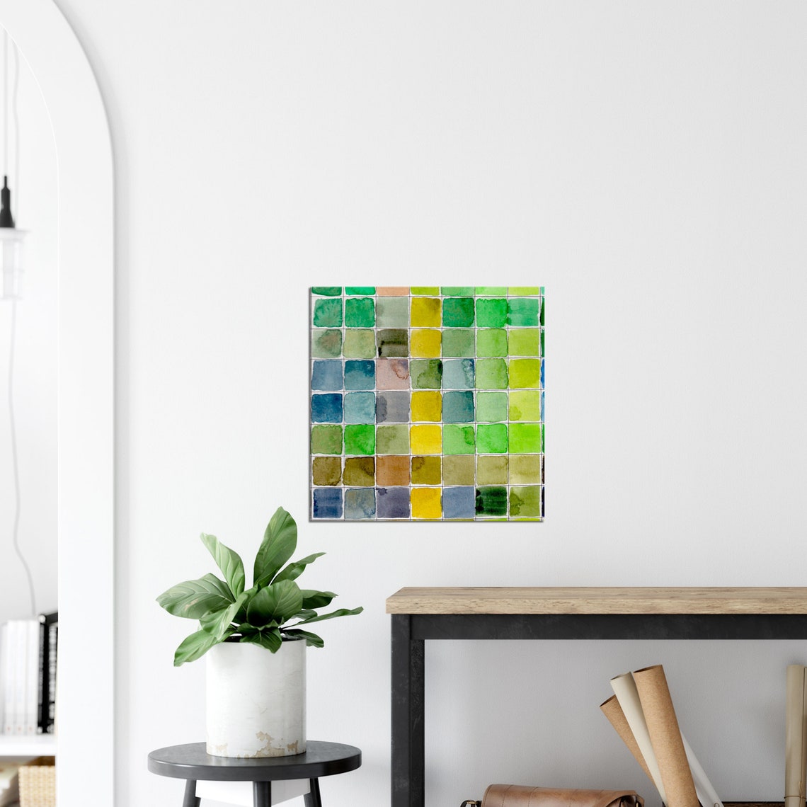 Green Watercolor Tiles Canvas Art Etsy
